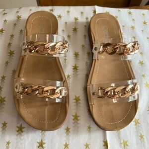 Corky's Womens Gold Chain Clear Slide Sandals Size 7 Like New